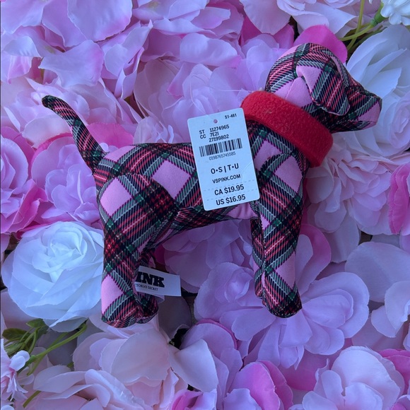 PINK Victoria's Secret Plaid Dog Plush with Pink and Red - Picture 2 of 4